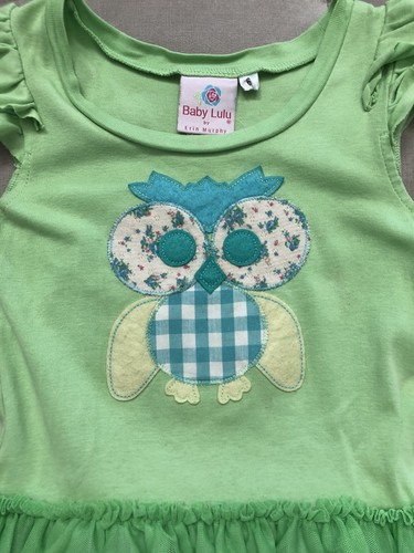 Baby Lulu Girl Size 6 Summer Blue Green Dress With Owl Cotton