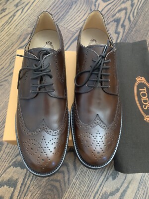 NIB TODS Men's brown Leather Wingtip Derby/lace-up shoes Size 9.5UK/10.5US