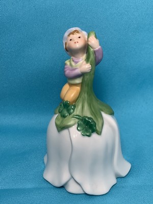 Ceramic Flower Shaped Bell with Pixie Elf and Four Leaf Clovers by Avon 1983 