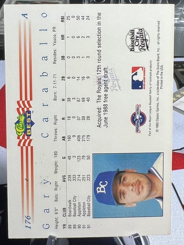 Gary Carabello Signed Auto 1992 Classic Best Card #176 Baseball City Royals MLB