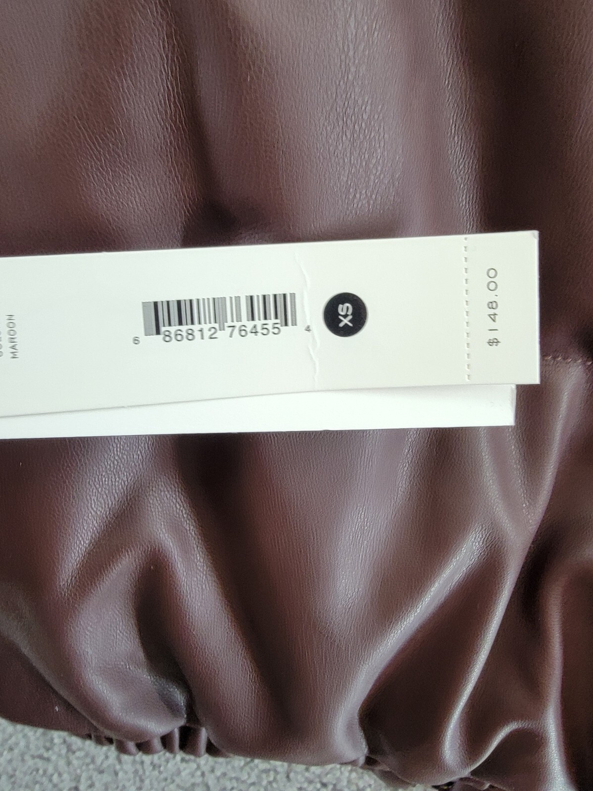 AQUA Faux Leather Puffer Jacket Women's XS Maroon Side Pockets Zip Closure L/S - Picture 16 of 16