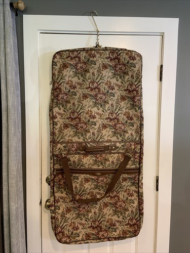Vintage Jaguar Luggage Suit Garment Bag Floral Tapestry Hanging W/ Strap MINT