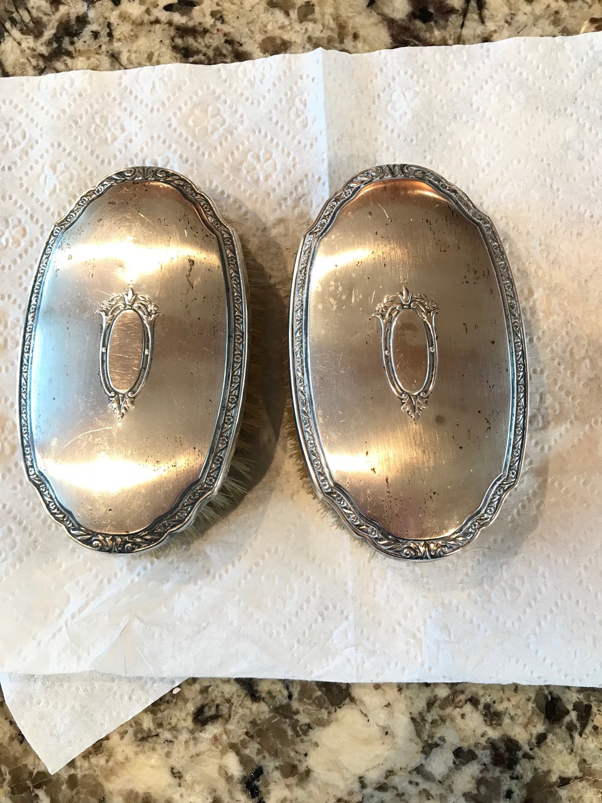 antique silver plate grooming coat or clothes brush set (2)