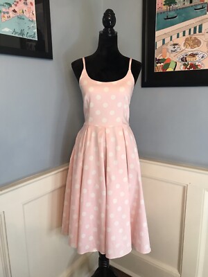 The Pretty Dress co Pink White Polka Dot Retro Vintage Style Midi Dress Sz US8