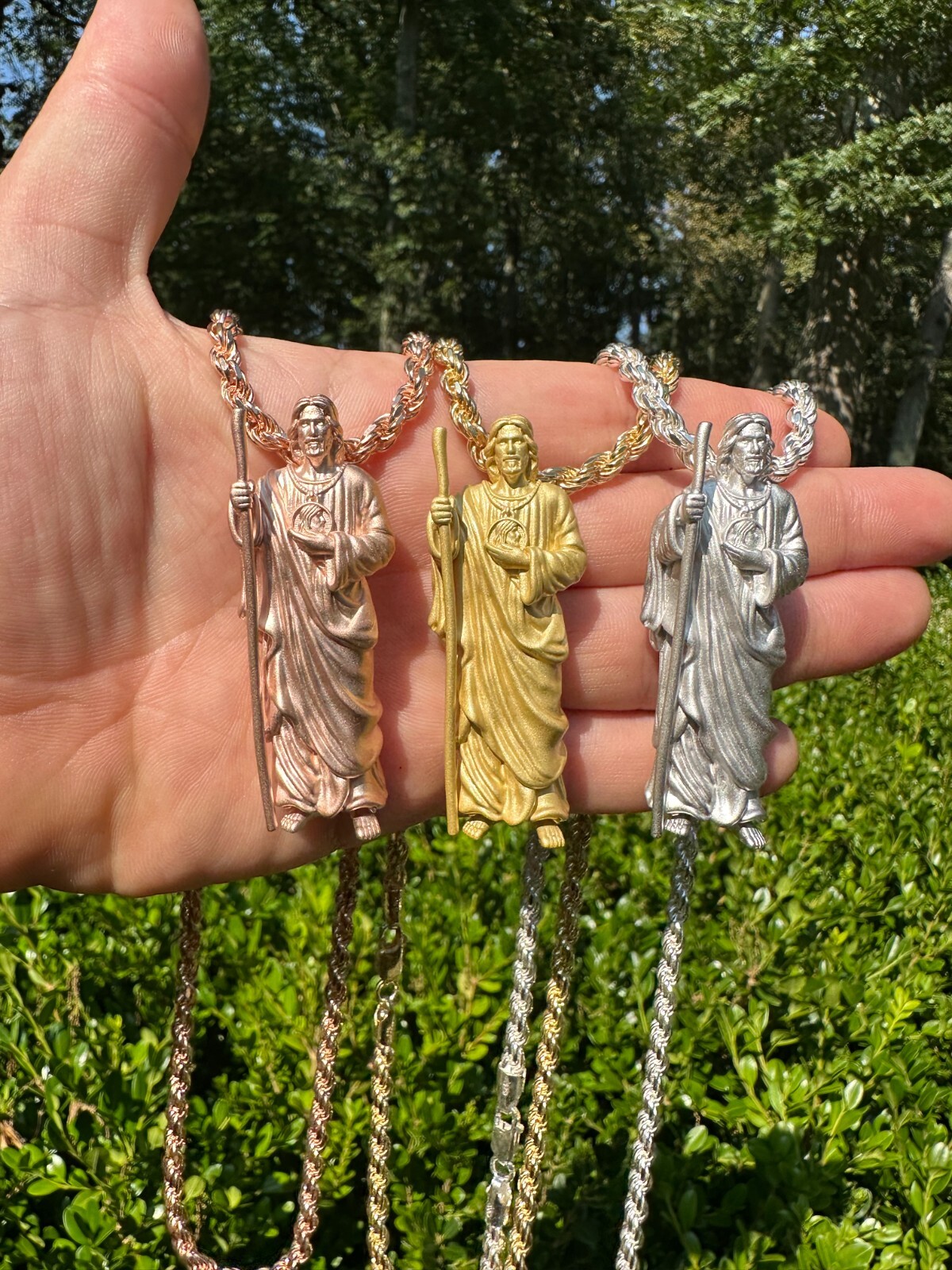 Pre-owned Harlembling Heavy 3d San Judas St Jude Real 925 Silver 14k Yellow Rose Gold Pendant Necklace