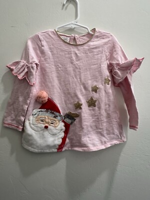 Mud Pie Girls Pink Santa Tee Size 3T Christmas Shirt (6-45)