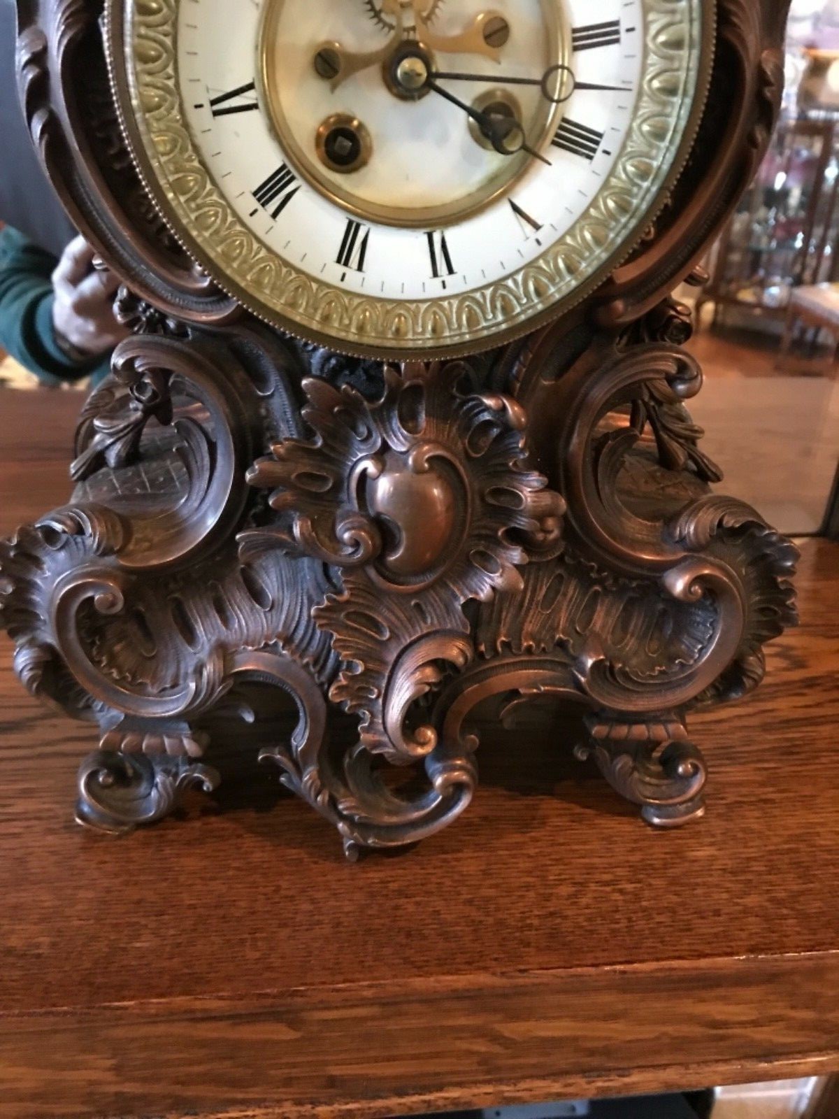 Antique 19th c. French Ormolu Bronze Mantle Clock with Open Escapement