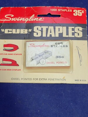 Vintage Swingline Cub Staples Chisel Pointed Original Box  & Package MADE IN USA