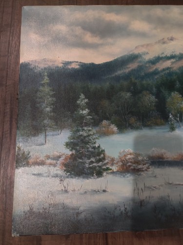 Unknown Title Rare Original On Canvas Signed Milbie Benge Mountain Painting 