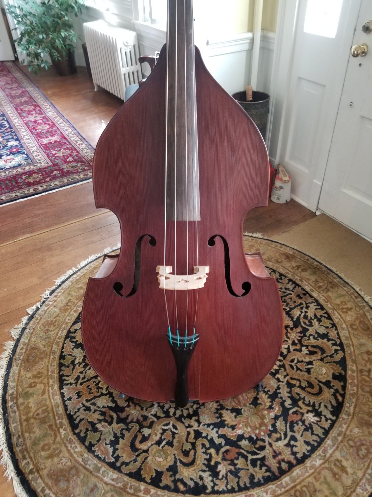3/4 Solid Carved Upright Double Bass with Stand, Bow and Case