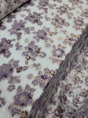 LAVENDER GOLD BROCADE FABRIC SOLD BY THE YARD WHITE ORGANZA FASHION PROM BRIDAL 