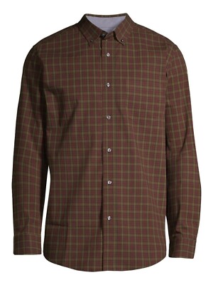 George Men's 2XL 50-52 Dress Shirt Stretch Poplin Long Sleeve Classic Fit Brown