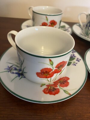 Set of 4 National Wildlife Federation Flower Cups & Saucers Free Shipping