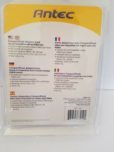 Antec PCMCIA CompactFlash Adapter PC Card Reader Compact Flash