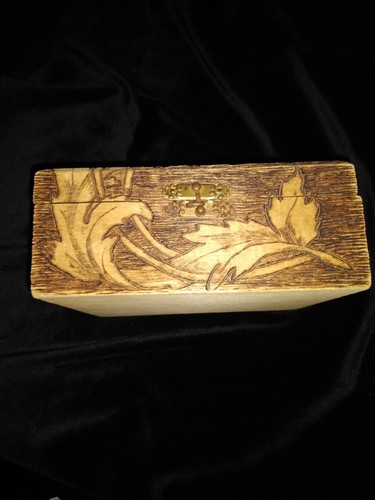 Antique Square Flemish Carved pyrography Wooden Box