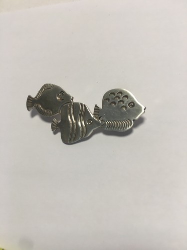 3 Fish Swimming Pin Broach Sterling Silver 925 Mexico