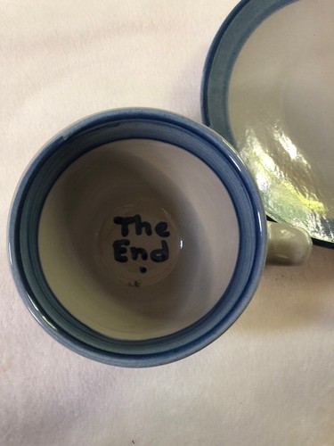 M A Hadley Pottery, Bull Cow Coffee Mug & Saucer Vintage Signed