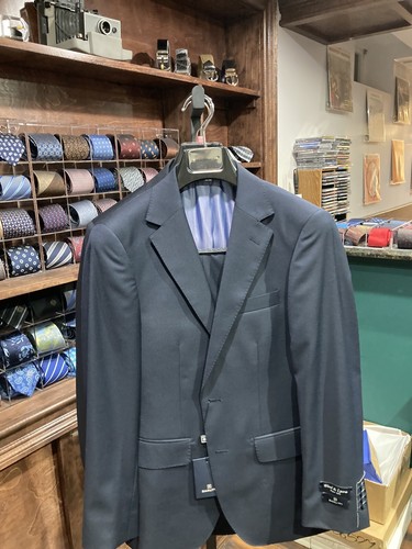 Barutti-Solid Navy Suit-34S-Wool-Slim Fit-28 Waist-BNWT-2 Button