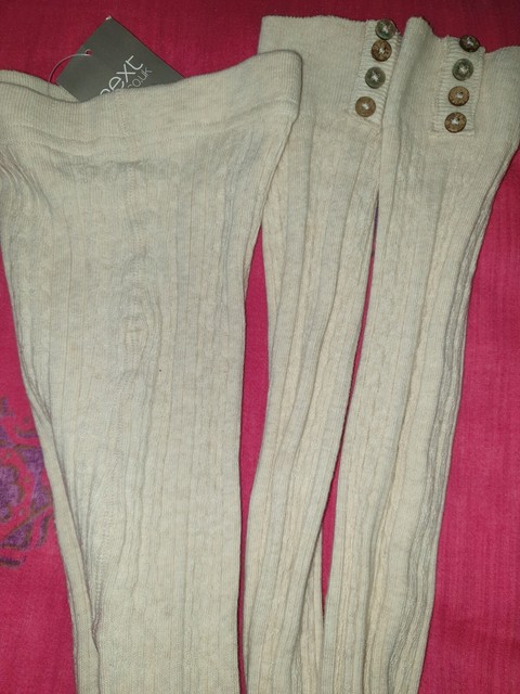 Womens cream cable knit footless tights 