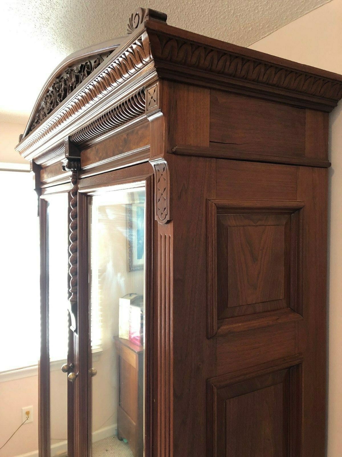 Antique 19th Century Carved Walnut Armoire wardrobe