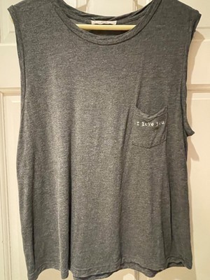 MNG by Mango Gray Pocket Front I Love You Tank Top L