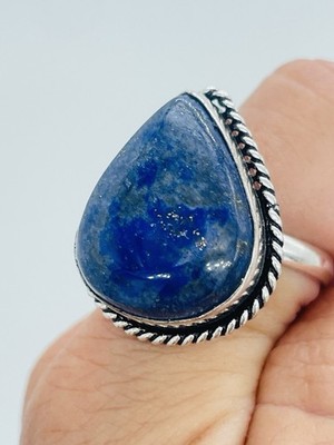 LAPIS LAZULI RING 925 Sterling Silver Teardrop Bezel Boho Artisan Statement Size