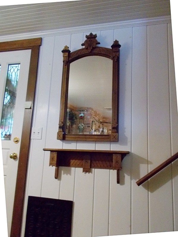 Fabulous Antique Spoon Carved Arts & Craft Foyer Mirror and