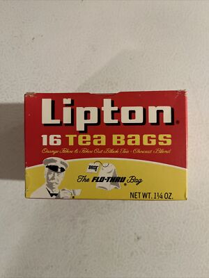 Vintage 1970 s NOS Lipton Tea 16 Tea Bags Box Flo-Thru Bag NOS Full Not Sealed