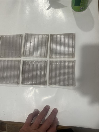 8 Antique Luxfer Prism Glass Tiles SAWTOOTH Design Waves Back 4x4 Lt Purple Tint