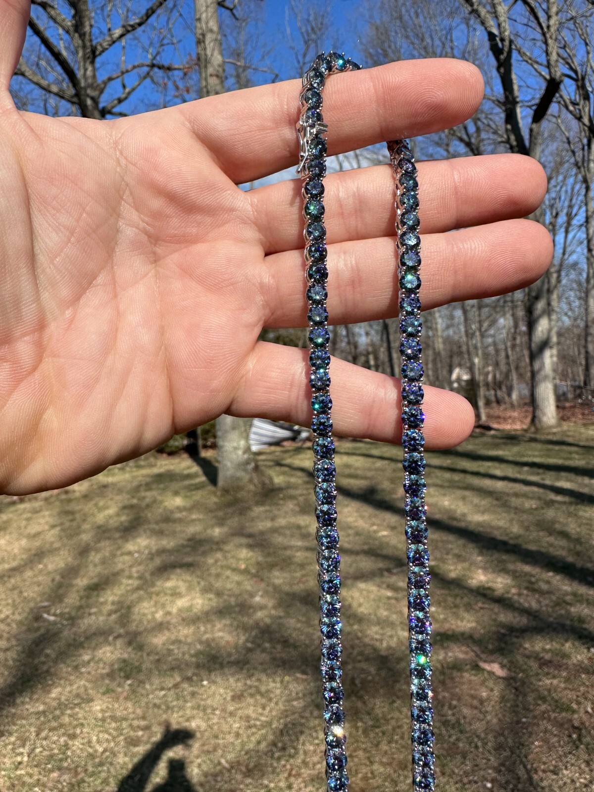 Pre-owned Silver Real Blue Moissanite 5mm Tennis Chain 925  Iced Necklace Pass Diamond Test