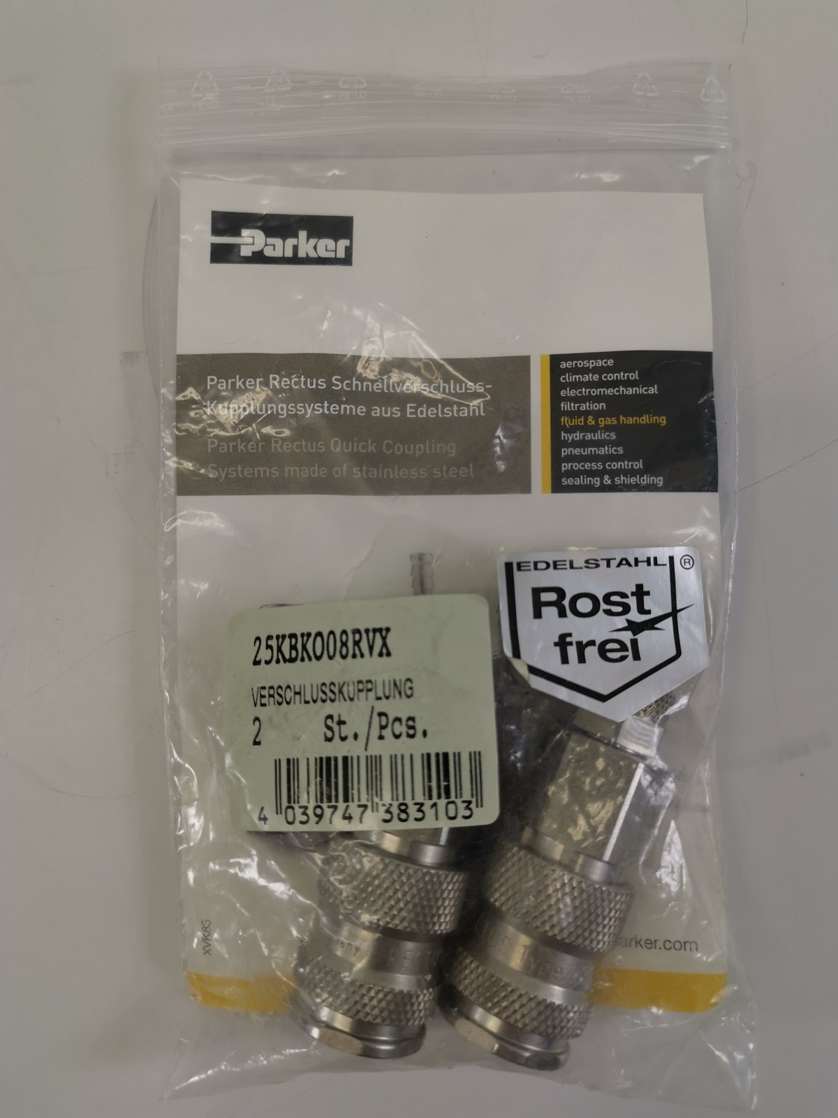 Parker rectus Schnellverschluss-Kupplungssysteme INOX 2 Stck. 25KBKO08RVX NEU