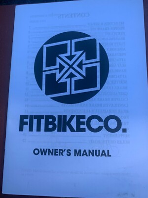 Fit Bike Company 22 PAGE ~ Owner's Manual 2012-2013 FITBIKECO. New Original Book