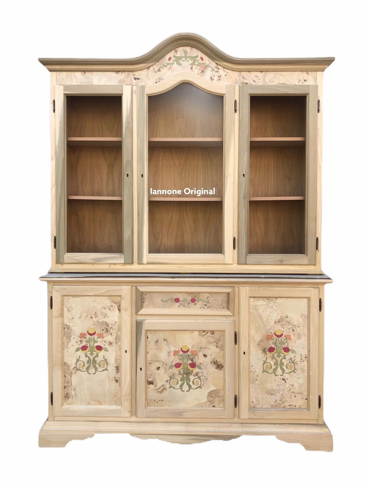 Cristalliera In Noce Antico Con 6 Ripiani – Mobile Espositore In Radica 84x27x18 Cm