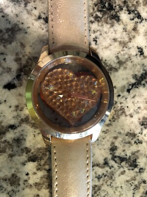 Guess Crystal Transparent Heart Analog Rose Gold Leather Strap Ladies Watch NWT eBay