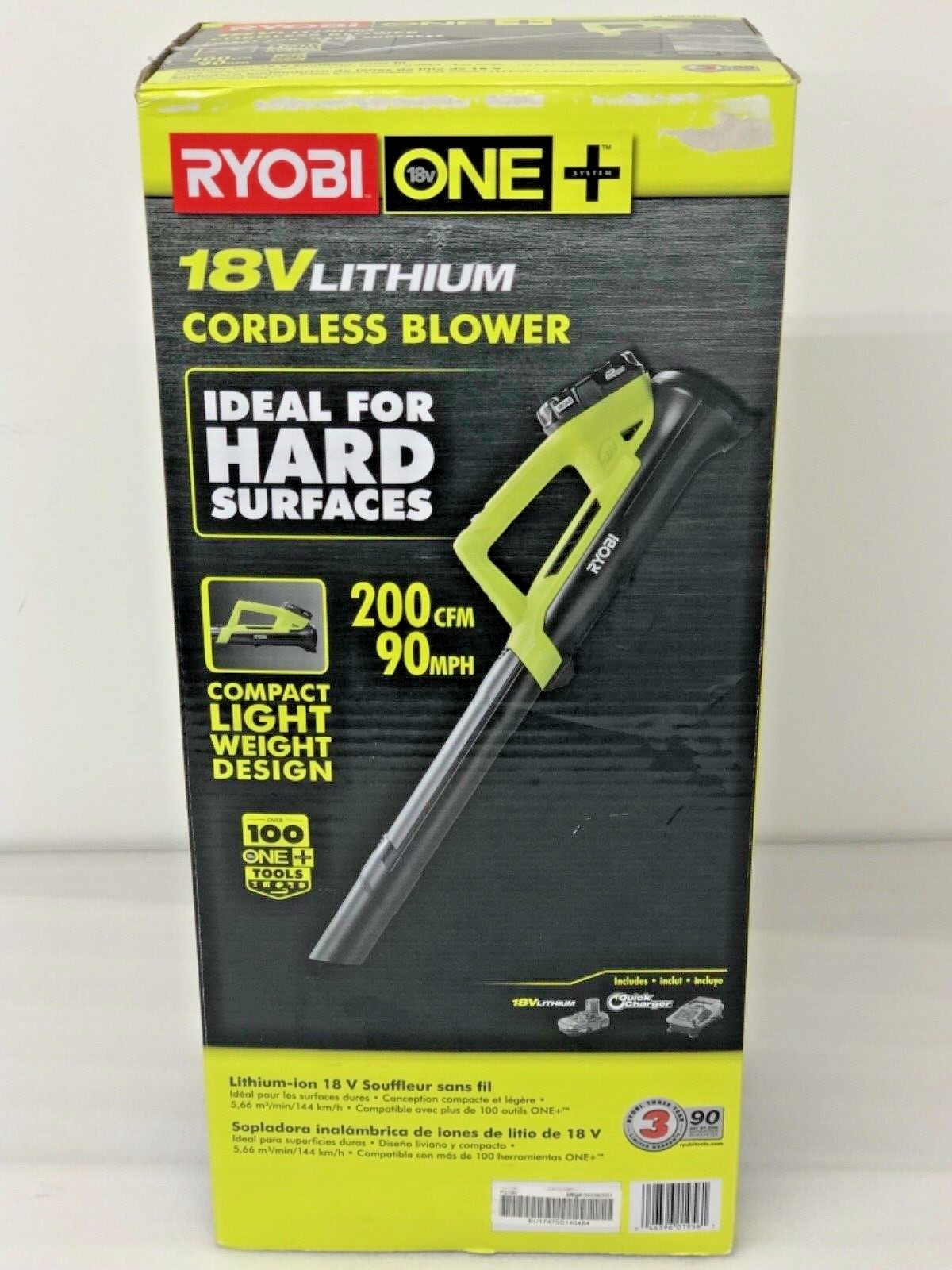 Ryobi Leaf Blower Cordless 90MPH 200CFM ONE+ Lithium-Ion 18V Battery/Charger