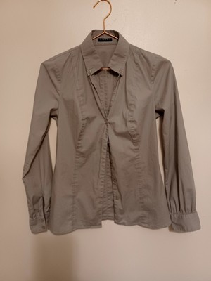 Sisley Blouse Woman Grey Cotton Button Closure Long Sleeved Uk8