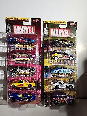 Vintage 2002 Maisto Marvel Die-Cast 1:64  5-pack Car Collection Packs #1 and #2 