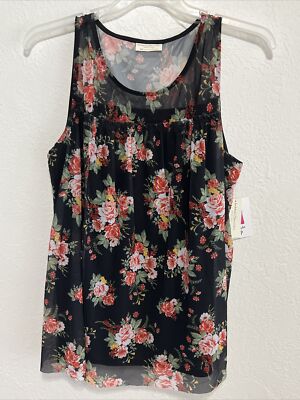 Bobbie Brooks Plus Size Sheer Yoke Top Floral Mesh Overlay Top 2X Sleeveless NWT