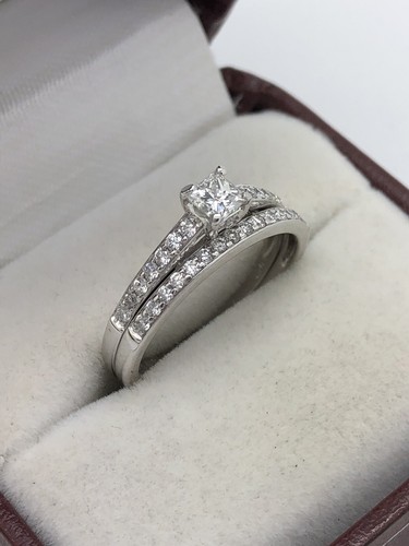 18K White Gold Princess Cut Diamond Engagement Wedding Ring Bridal Set Size 7