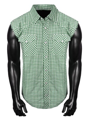 Mens Western Plaid Check Sleeveless Snap Up Two Front Pockets In 7 New Colors