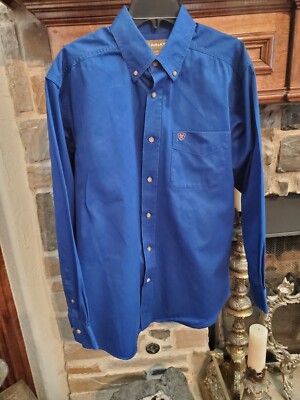 Ariat Western Style Royal Blue Button Down Twill Dress Shirt Men's Size - Large