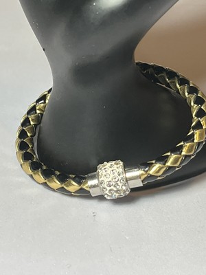 Black And Gold Python Bracelet With Rhinestones Magnetic Closure 