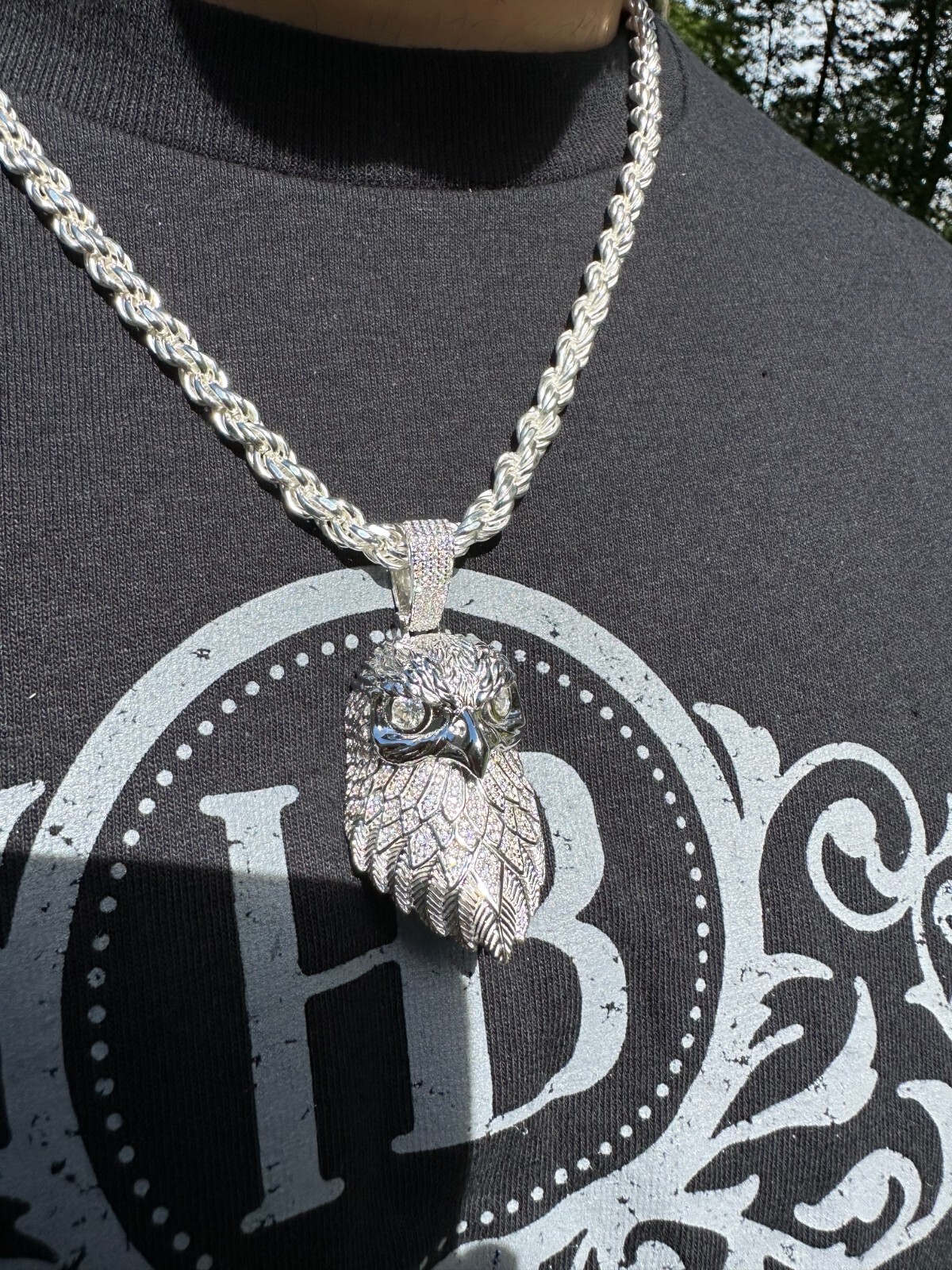 Pre-owned Eagle Moissanite 925 Silver Gold Plated Iced 3d Bald  Pendant Hip Hop Necklace