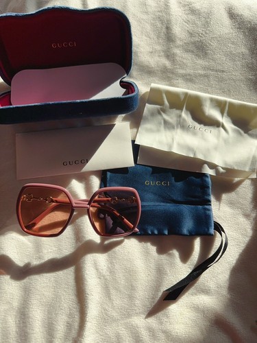 Pre-owned Gucci Gg0890s 003 Women's Pink Frame / Orange Lens Sunglasses