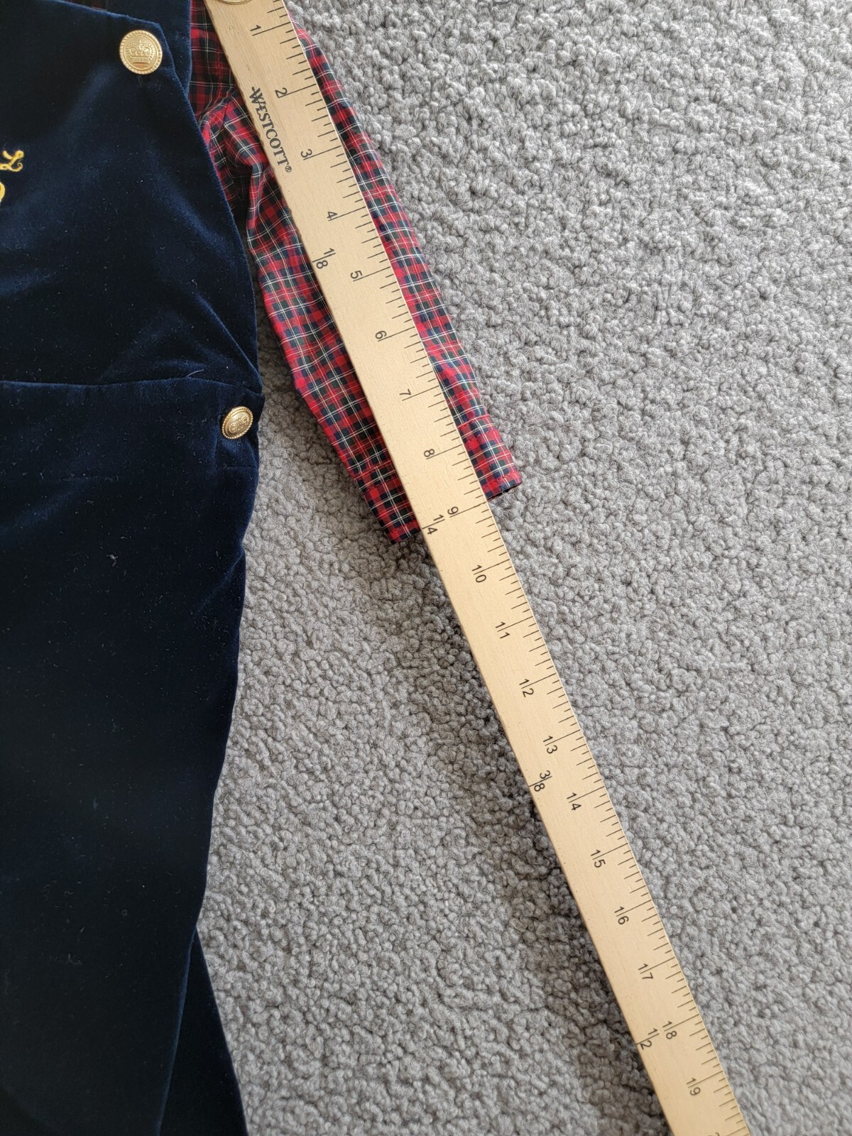 Ralph Lauren Plaid Shirt & Velvet Overall Set Baby Boys' 6M Navy Multi Snap L/S - Picture 5 of 18