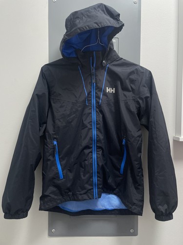 Helly Hansen Boy Youth Large L 164/14 Black Blue Hooded Rain