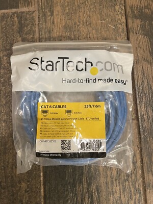 StarTech C6PATCH25BL 25ft CAT6 Ethernet Cable Blue Molded Gigabit Male RJ45