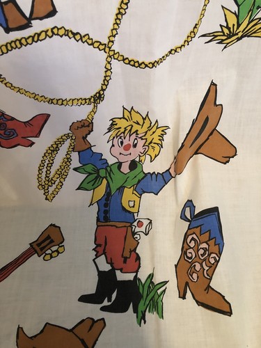 Vtg Cannon Royal Family Cowboy Cowgirl Children’s Twin Flat Sheet Bar B Ranch
