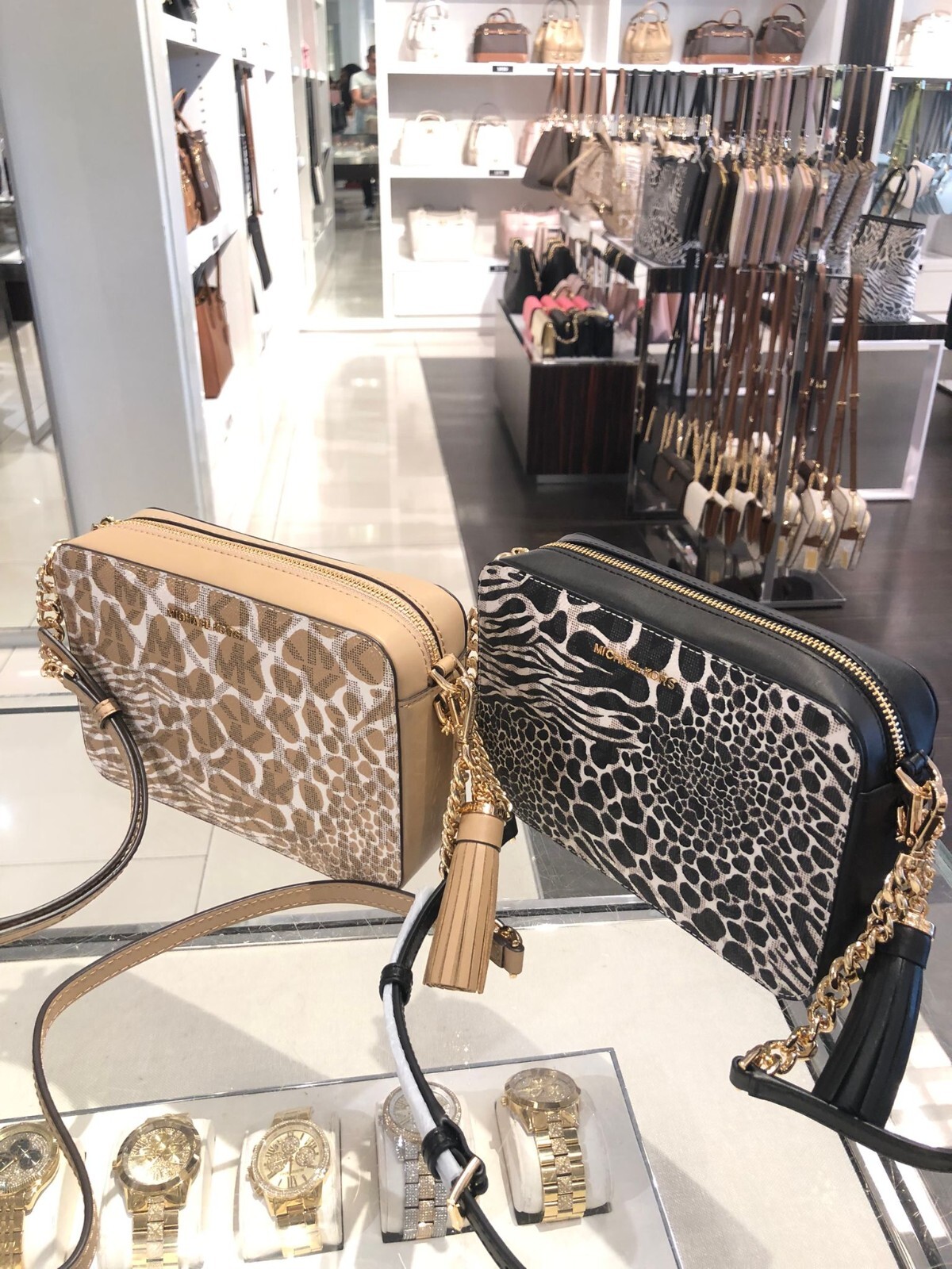 Michael Kors Logo Semi Lux Animal Print MD Camera Crossbody