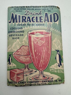 Vintage Miracle Aid Drink Imitation Raspberry Flavored CURTiSS Candy Company NOS